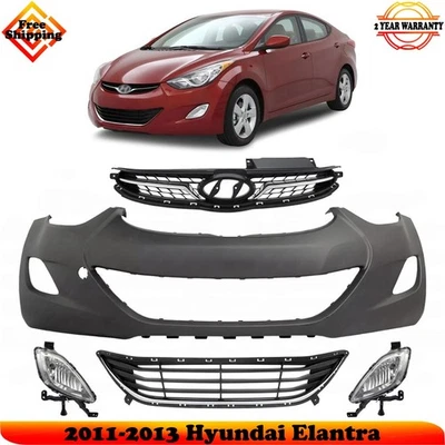 Front Bumper Cover Primed Plastic & Fog Lights Kit For 2011-2013 Hyundai Elantra Foto 1 de 4