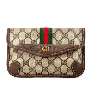 Vintage GUCCI Pouch Sherry Line GG PVC Brown Auth - Picture 1 of 17