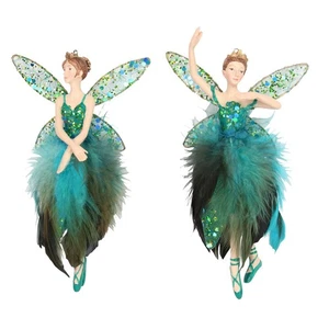 Gisela Graham Set of 2 Peacock Fairy Christmas Tree Decorations Colourful Decor - Picture 1 of 1