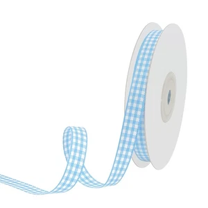 Double Faced Sky Blue Gingham Ribbon 3/8 Inch x 25 Yards Polyester Plaid - Picture 1 of 4