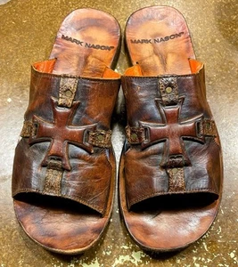 Mark Nason Leather Slides Sandals Brown Size 9 - Picture 1 of 12
