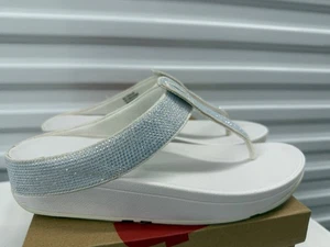 FitFlop Sandals Rhinestone ISABELLE Thong toe post Wedge WHITE 11 STUNNING - Picture 1 of 10