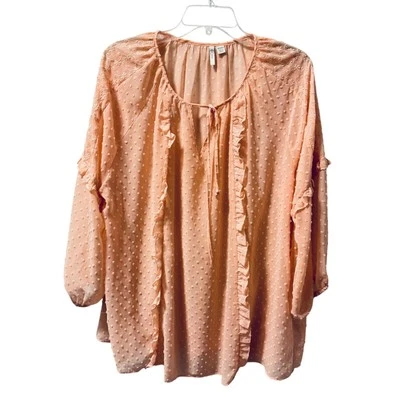 Cato Polka Dot Ruffle Blouse Sz 18/20W 3/4 Sleeve Lightweight Polyester - Image 1 of 4