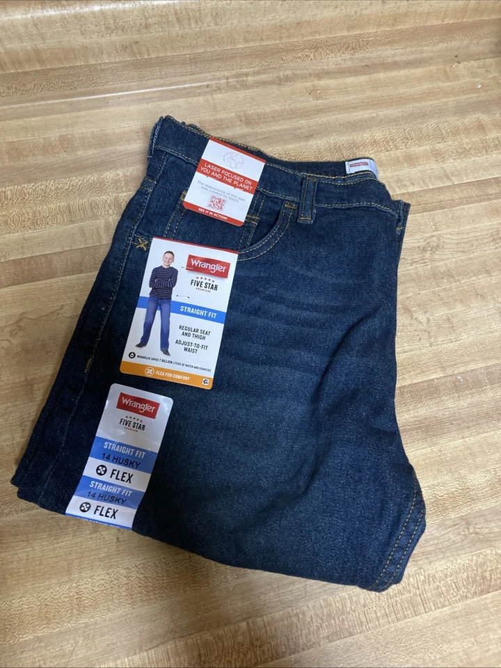 Wrangler Boys Jeans Five Star Premium Straight Fit Flex Size 14 Regular