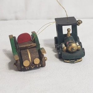 Vintage Holz handbemalt Ornamente Zug Motor und Auto - Bild 1 von 11