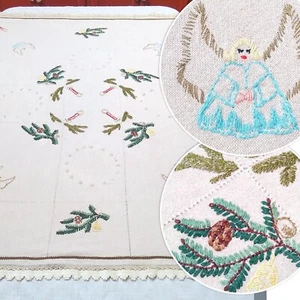 Cobertor o mantel navideño vintage bordado a mano ángel lana arte popular 45x54 - Imagen 1 de 12