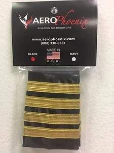 AeroPhoenix PILOT CAPTAIN AIRLINE EPAULETS SLIDERS  4 BARS GOLD ON BLACK FABRIC - Foto 1 di 3