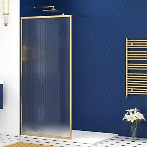 1000mm Brass Walk in Wet Room Fluted Shower Screen Panel 8mm Easy Clean Glass - Picture 1 of 9