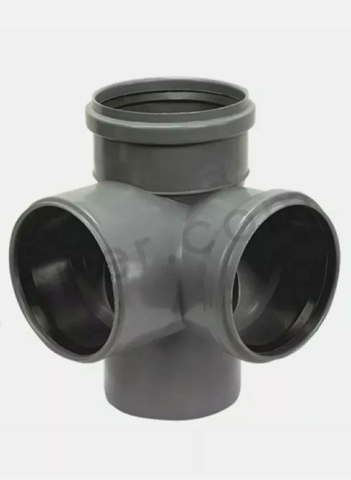 4" 110 mm - Double Corner Branch Soil Pipe 90° Sewer Waste Grey PVC Grey  - Image 1 of 1