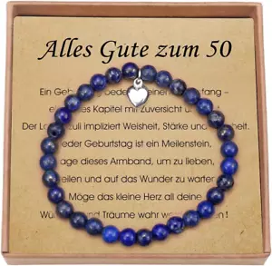 Geschenke Zum 50 Geburtstag Für Frauen Lapislazuli Armband Mit Sterling Silber H - Bild 1 von 6