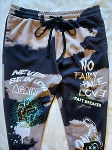 Black And Gray XLarge Heart Breaker Graffiti Sweatpants Altnernative No Love - Picture 1 of 18