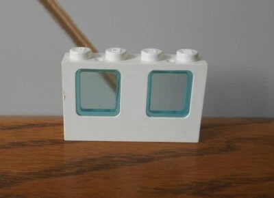 DOUBLE WINDOW WITH TRANS BLUE PANES vintage white spare genuine LEGO 4862 4863 - Image 1 of 2