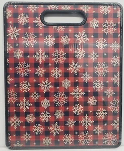 Tagliere in plastica da cucina (12"x15")FIOCCHI DI NEVE NATALE SU PLAID, telaio rosso,HL - Foto 1 di 8