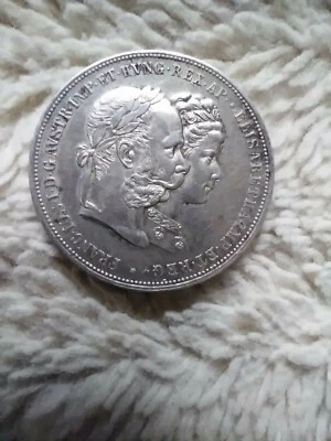 AUSTRIA 1879 2 Florin Wedding Anniversary Silver Crown XF - Image 1 of 2