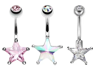 Bauchnabelpiercing Edelstahl ein Stern Kristall Chirurgenstahl/Marine UK - Bild 1 von 10