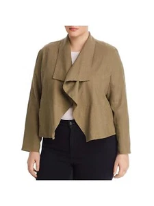 Women Plus Size Bagatelle Draped Open Front Linen Jacket Rosemary 2X - Picture 1 of 6