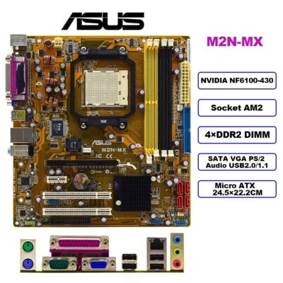 AM2 Motherboard ASUS M2N-MX NVIDIA NF6100-430 DDR2 for AMD Athlon 64/FX/X2 CPU - Image 1 of 4