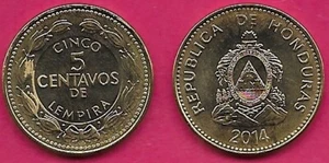 HONDURAS 5 CENTAVOS 2014 UNC HONDURAS COAT OF ARMS,COUNTRY NAME ABOVE,YEAR BELOW - Picture 1 of 1