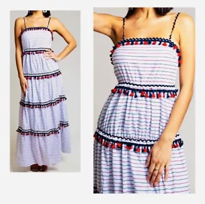 L’ATISTE Maxi Dress Tiered Tassels Red White Blue Stripe AMERICANA NWT Small - Picture 1 of 9