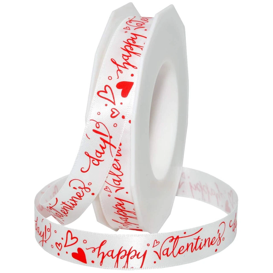 Be Mine Ribbon Satin 5/8" x 20 Yards White/Red - Image 1 of 1