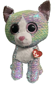 TY peluche paillettes flippables - STRAVAGANTE il gatto (GRANDE - 17 pollici) - Beanie Boos NUOVO - Foto 1 di 8