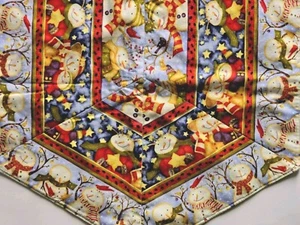SNOWMEN Christmas Table Runner Blue Henry Glass Fabrics Debi Hrod Handmade 12x32 - Picture 1 of 6