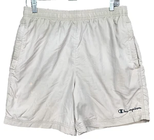 Champion Beige Nylon Lined Swim Trunks Shorts Mens Size Medium Drawstring - Picture 1 of 14