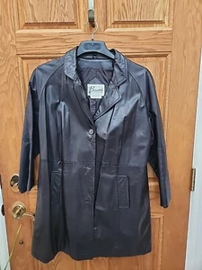 Vintage Berman's Damen Ledermantel, dunkelbraun, fällt aus wie eine Große/XL - Bild 1 von 3