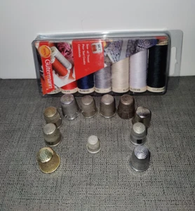 Gutermann Sew-All Polyester Thread Set -7 Spools +11 Thimbles Various Sizes-Read - Picture 1 of 15