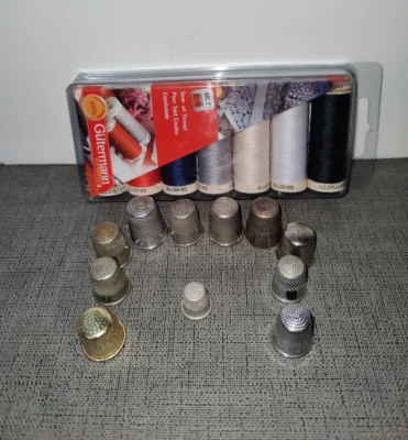 Gutermann Sew-All Polyester Thread Set -7 Spools +11 Thimbles Various Sizes-Read - Image 1 of 4