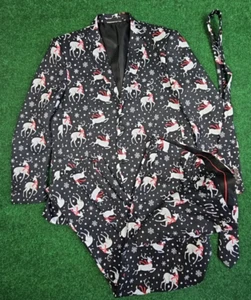 Braveman Christmas Reindeer 2 Piece Suit Blazer Pants Tie Size 48L 42W Black - Picture 1 of 17