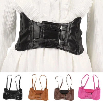 Damen breiter Kunstleder Stretchgürtel Kleid Korsett Hosenträger Weste Bund - Bild 1 von 4
