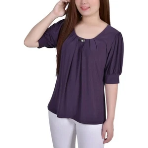NY Collection Womens Purple Embellished Blouse Shirt Petites PS BHFO 3968 - Picture 1 of 1