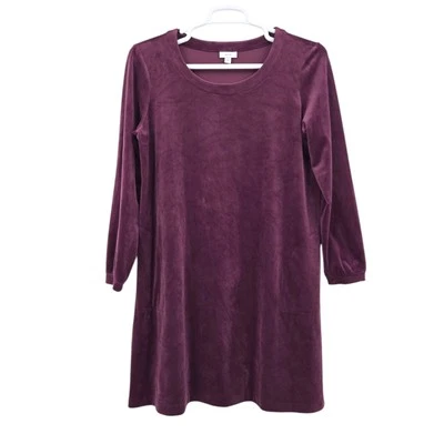 J. Jill Women's Pure Jill Velour Sweater Dress Purple Large - Image 1 of 4