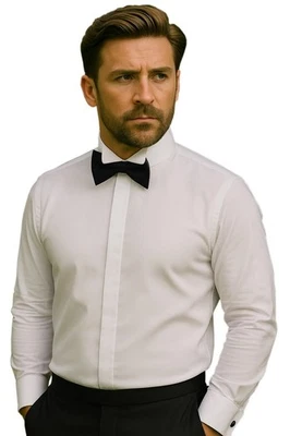 White Wing Collar Dress Shirt, Tailored Fit, Double Cuff #Q005/1 - Image 1 of 4