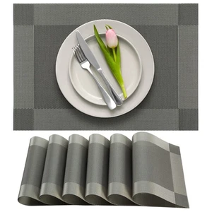 6 PCS Grey PVC Vinyl Placemats, Washable Heat-Resistant, Anti-Slip Table Mats - Picture 1 of 6