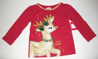 New Girl's Shine Bright Reindeer Tee Top, Sz 12 Months - Image 1 of 2