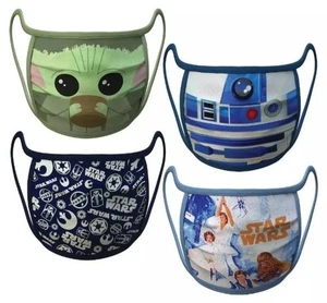 Pack Of 4 Star Wars Adult Cloth Fabric Face Masks XL, Baby Yoda Grogu, R2-D2 New - Picture 1 of 4