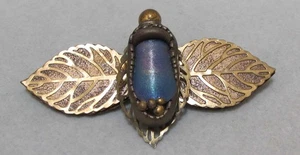 Artisan Huge Stylized Figural CICADA Veined Leaf Wings Resin Cork Brooch 3-1/2” - Picture 1 of 12
