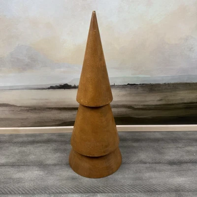 West Elm Stacked Wood Tree Large Darker Brown Chipped Scuffed Read NWOB - Image 1 of 4