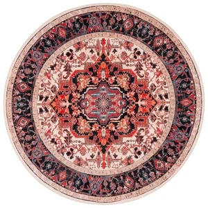 Riviera Ivory/Blue 7 ft. x 7 ft. Machine Washable Medallion Border Geometric Rug - Picture 1 of 7