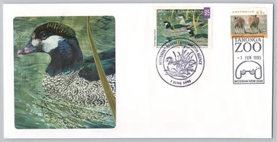 Sello de conservación de humedales Australia 1995 ganso pigmeo verde. Funda Primer Día Foto 1 de 2
