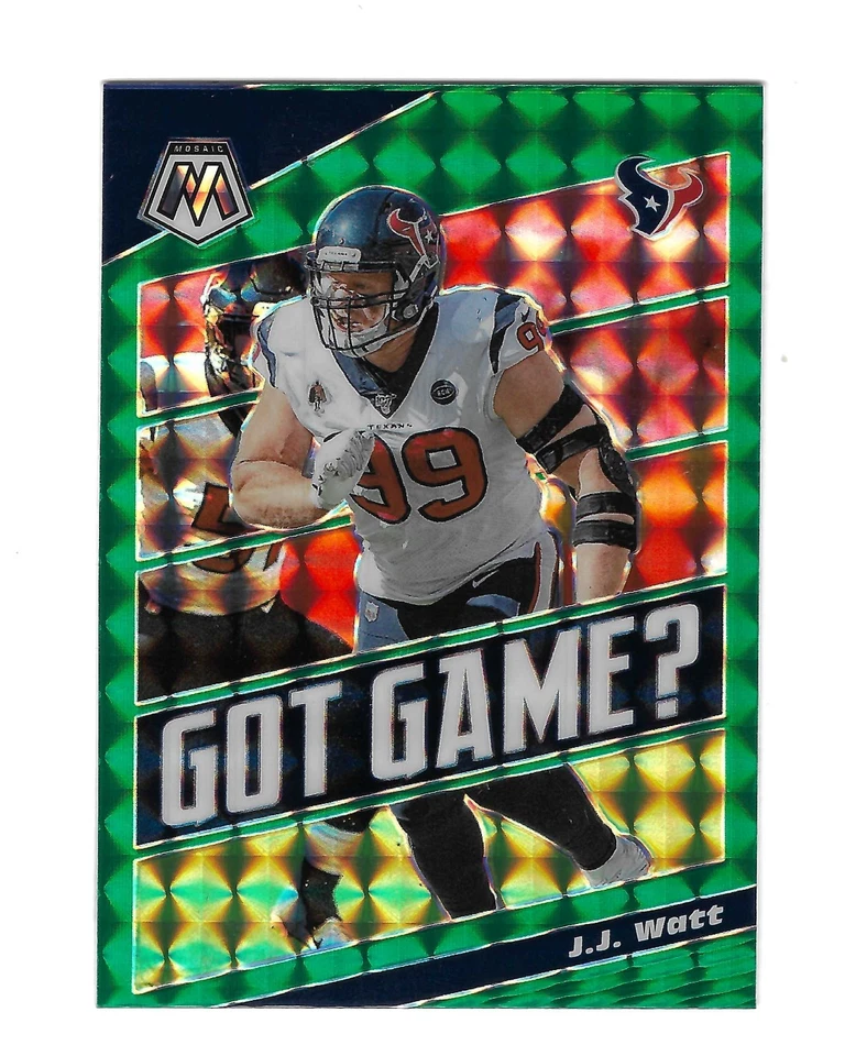 J.J. WATT 2020 MOSAICO "GOT GAME?" MOSAICO VERDE PRIZM US$ 20,00 TEXUGOS DE WISCONSIN - Imagem 1 de 1