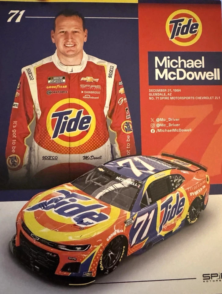 2025 MICHAEL McDowell "Tide" #71 NASCAR CUP SERIES SPIRE PHOENIX POSTAL! Foto 1 de 1