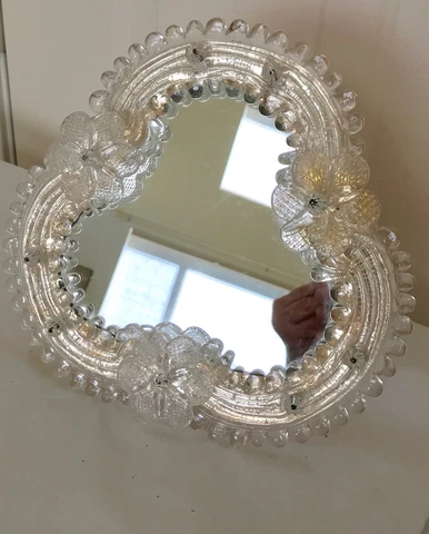 VINTAGE VENETIAN GLASS VANITY MIRROR Stands Up or Hangs on Wall Cover