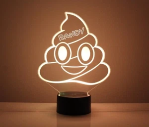 Poop Emoji Light Up Night Light Emoticon Lamp LED & Remote Personalized Engraved - Picture 1 of 2