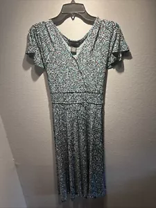 Style & Co Blue Size Medium Dress Long To Ankle Flowy Short Sleeves Belt - Picture 1 of 7