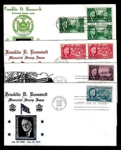 930 - 933 Stamps (1945-6) THE ROOSEVELT MEMORIAL FDC SET BY WALTER CROSBY !! - Picture 1 of 3