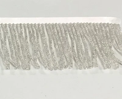 By the Yard-4" Glass CLEAR SILVER Beaded SEED Bead Fringe Lamp Costume Trim - Image 1 of 2