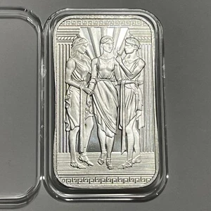 Three Graces Collector Art Bar 1 Troy Oz .9999 Fine Silver Rare Medal Royal Mint - Picture 1 of 12